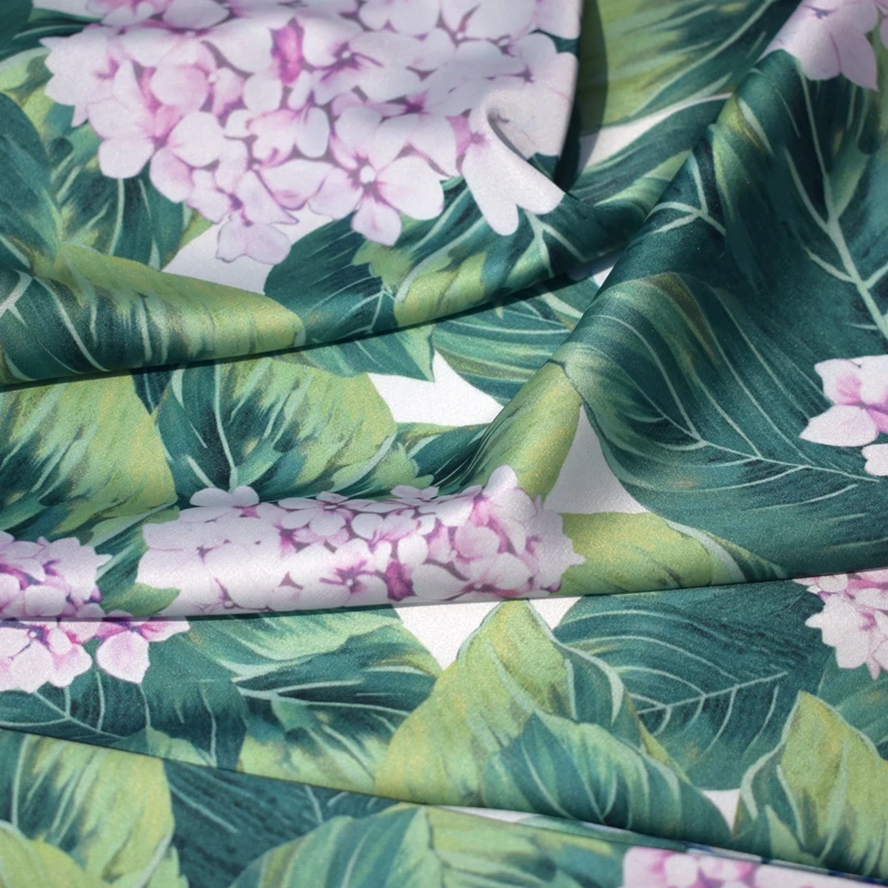 Цифровая печать гортензии ткань из эластичного сатина и полиэстера для платья
