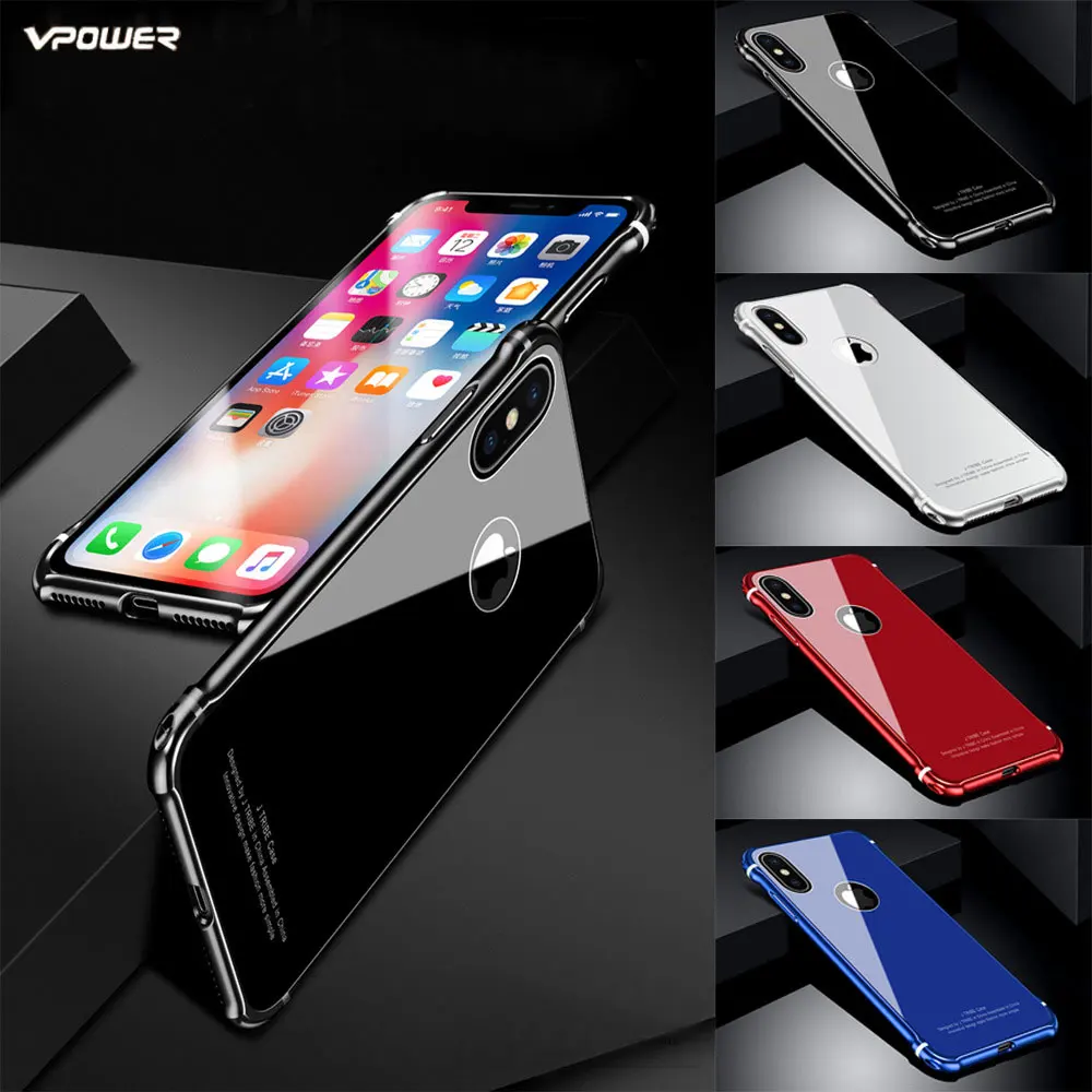Vpower стеклянный чехол для iPhone X роскошный алюминиевый бампер + защитный из