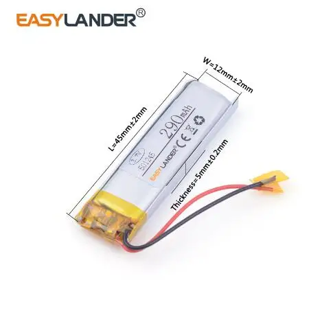 501245 3 7 V 290mAh литий полимерный ионный аккумулятор для мотоциклов bluetooth