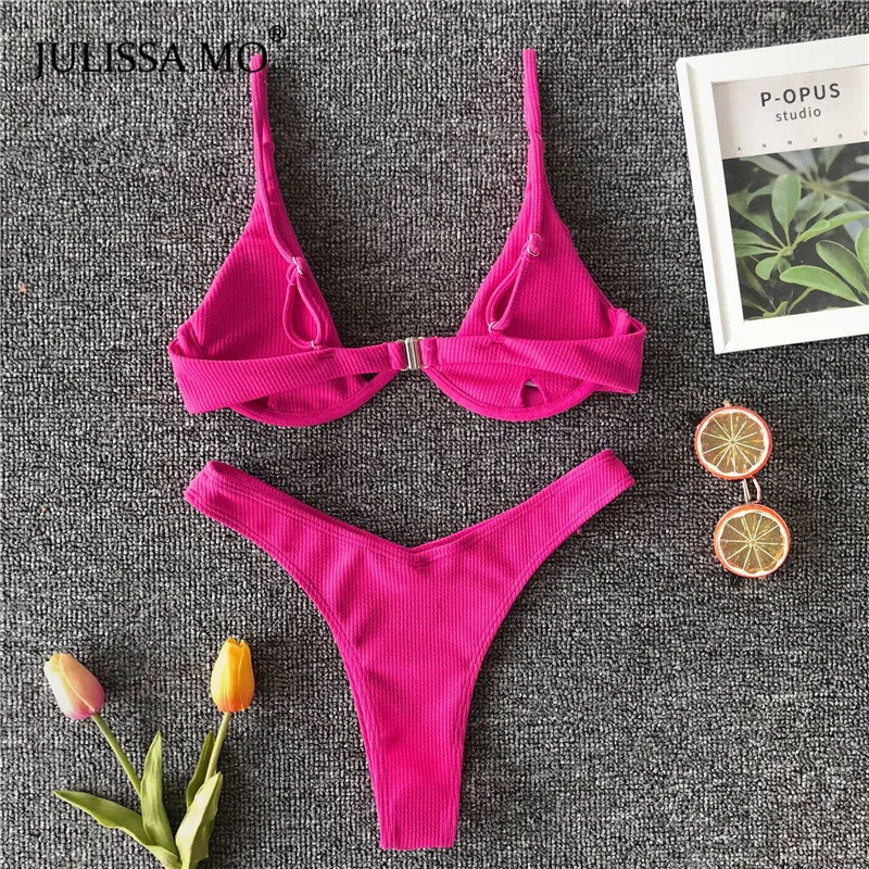 JULISSA MO Summer Sexy V Neck Bikinis Women Two Pieces Set High Waist Strap Push Up Bathing Suit 2019 Ladies Beachwear Swimsuits |