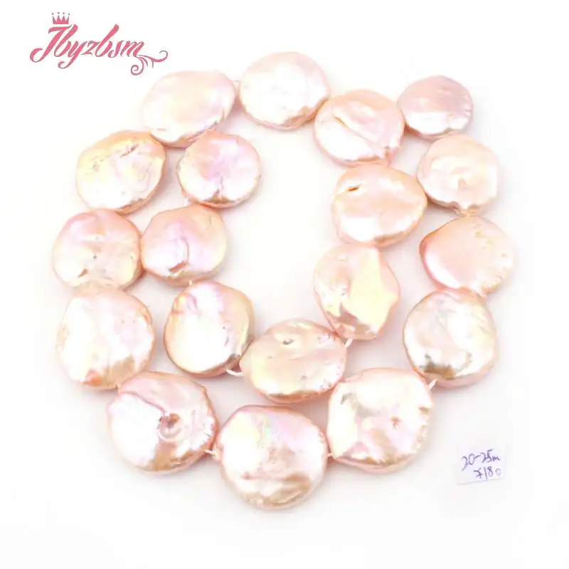 20-25mm Coin Freshwater Pearl Beads Loose Natural Stone Beads For Jewelry Making DIY Necklace Bracelets Spacer Strand 15" - Color: Pink