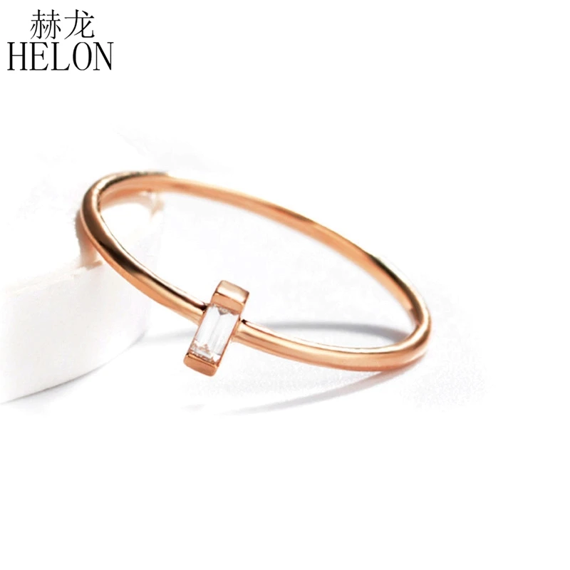 HELON Solid 14K розовое золото 0.05CT багет огранка SI/H подлинные натуральные бриллианты обручальное кольцо для женщин модное ювелирное изделие