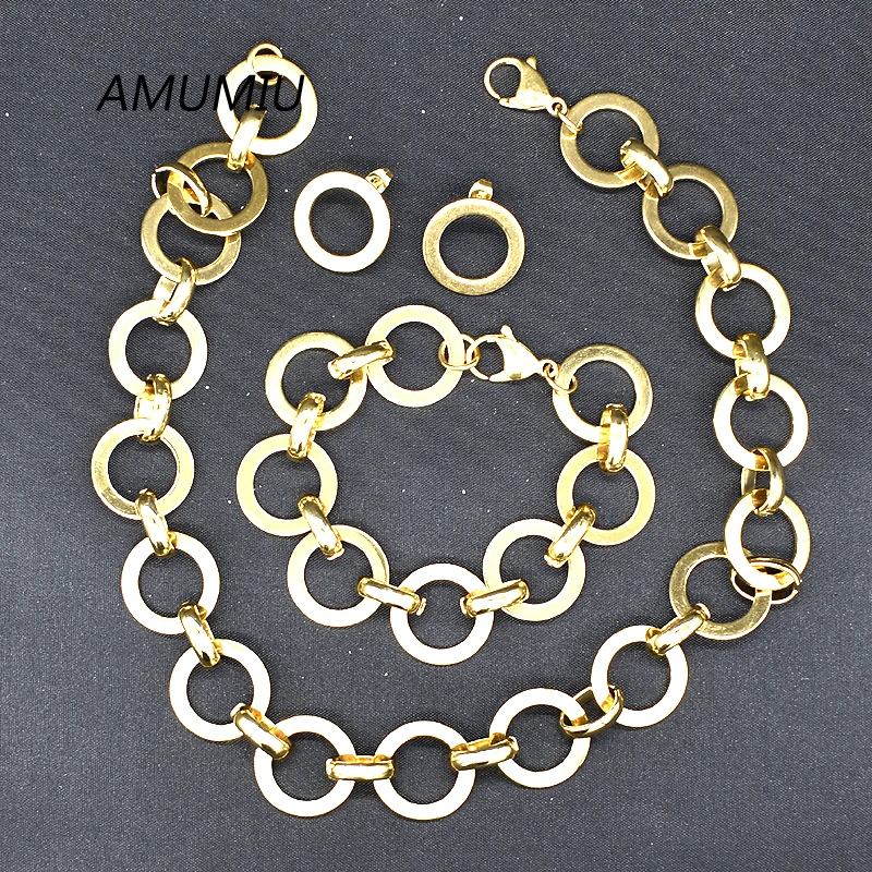 Женский комплект из браслета и сережек AMUMIU ювелирное изделие золотого цвета