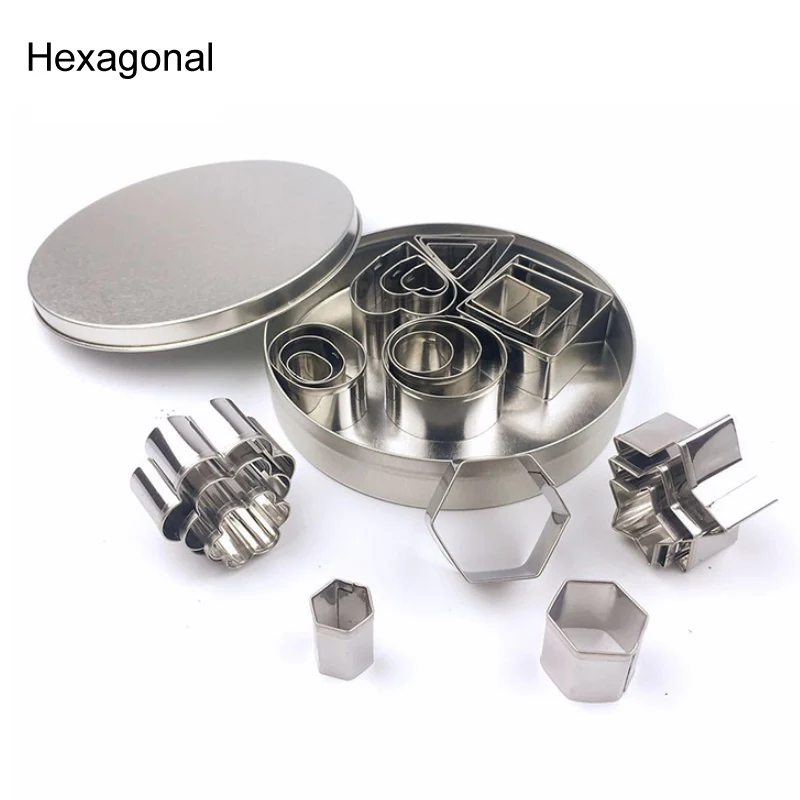 hexagonal Выпечка печенья Кондитерские резаки 24 шт. из нержавеющей стали формы для выпечки мини формочки для печенья набор для украшения торта Слайсеры DIY формы для выпечки - Цвет: hexagonal