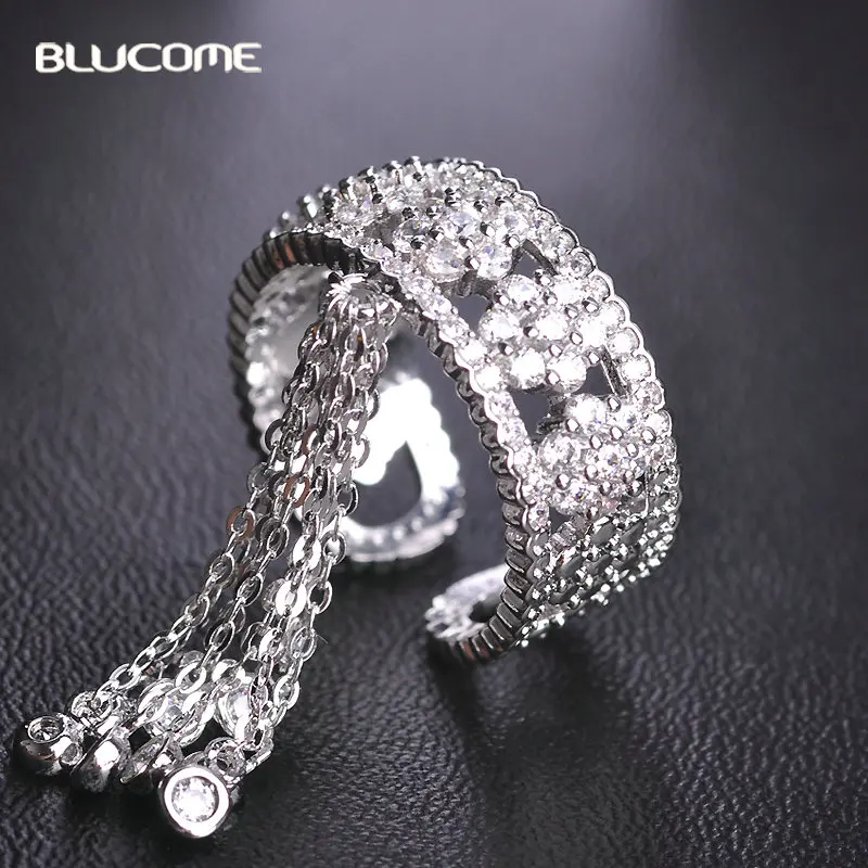 Blucome Luxury Cubic Zircon Tail Rings For Women Brand Desgin Party Statement Accessories Tassel Copper Wedding Woman | Украшения и