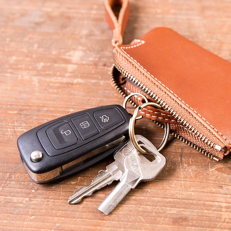 Genuine Leather Key Wallet For Men Women Vintage Handmade Small Mini Zipper Car Holder Pouch Coin Purse Money Bag Organizer | Багаж и