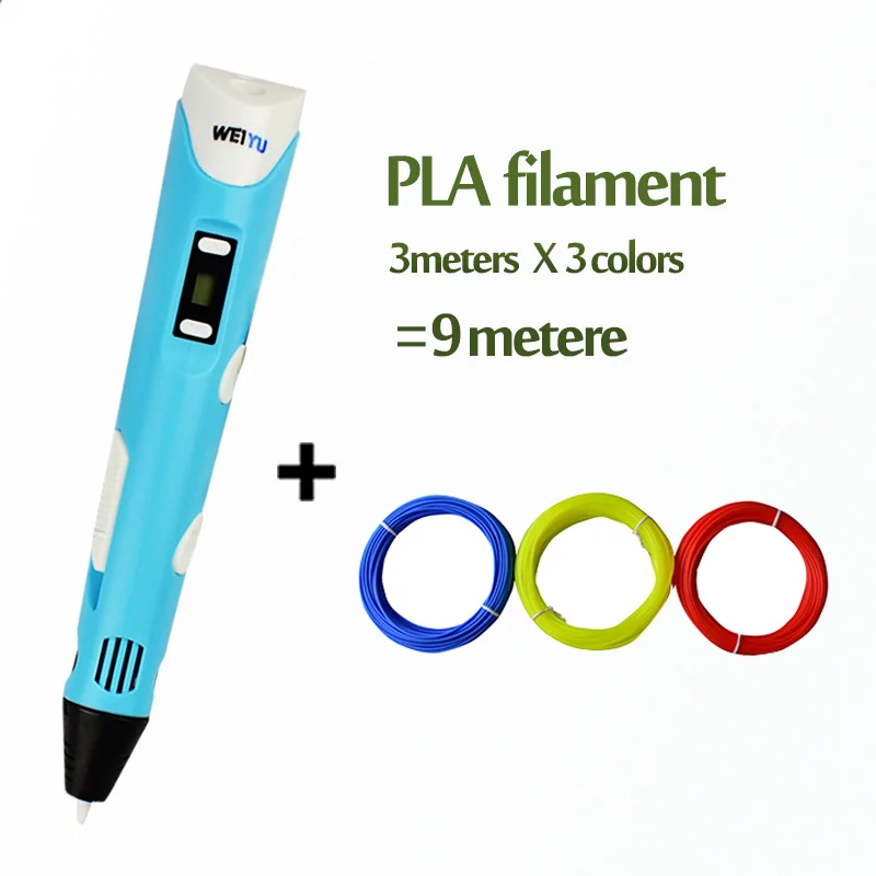 Blue and 9m weiyu, 3d Ручка, 3d печать, ручка для рисования, сделай сам, 3 d принтер, ручки с 10 цветами, 20 цветов, s, 100/200 метра, pla пластик, для детей, подарок - Цвет: Blue and 9m
