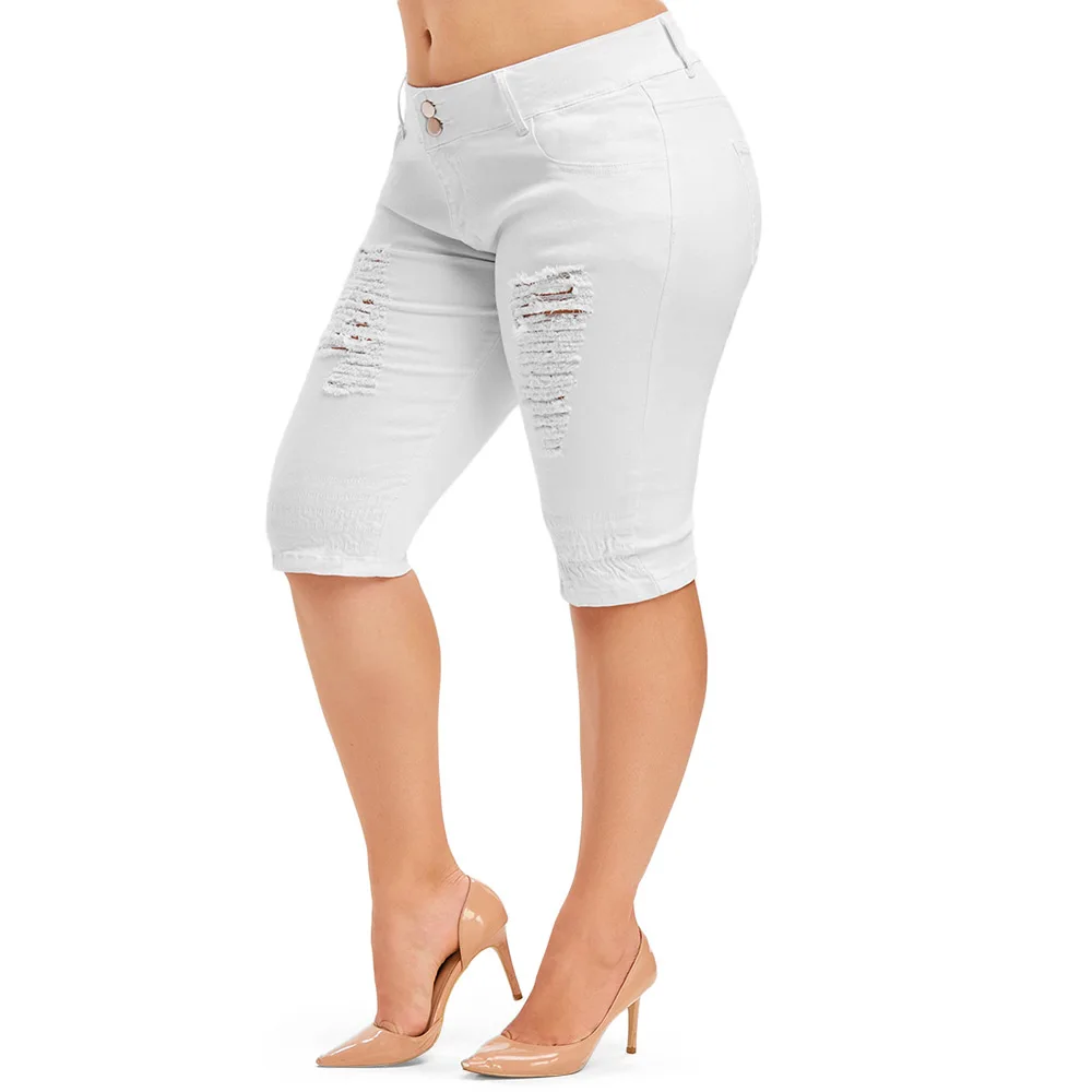 Розовый Gal размера плюс потертые джинсы до колена джинсовые обтягивающие шорты