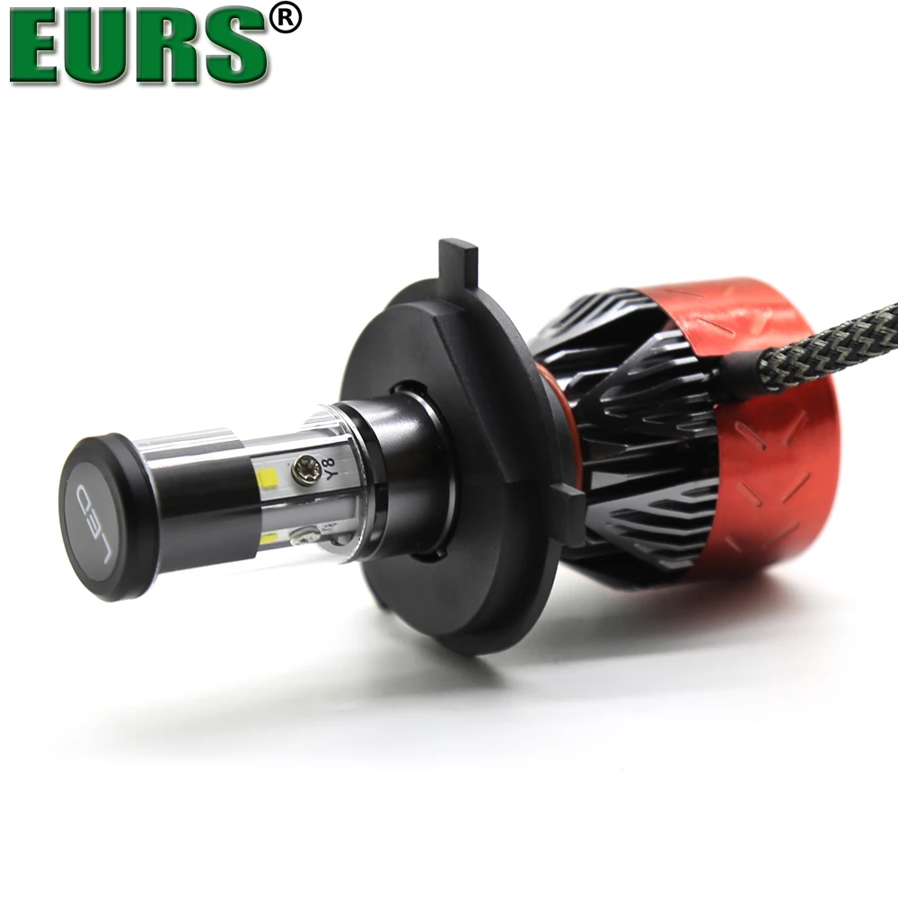 Светодиодные фары EURS 2pcs Blub Y8 Auto Car H8 H11 H7 H4 9005 9006 6000K холодный белый свет 72 Вт