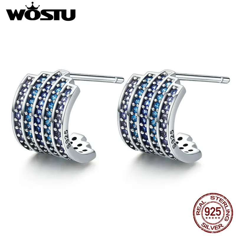 WOSTU, 925 пробы, серебро, постепенное изменение, голубой CZ, изысканные серьги-гвоздики для женщин, модные серьги, ювелирное изделие, подарок CQE285