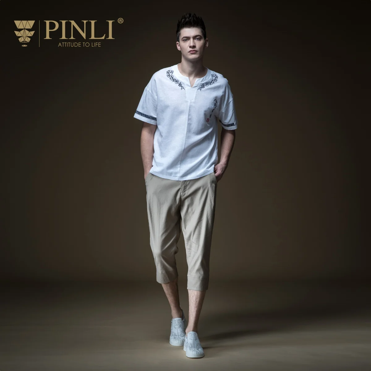 2019 спортивные штаны для бега Pinli новая летняя мужская одежда хлопок пенька отдыха