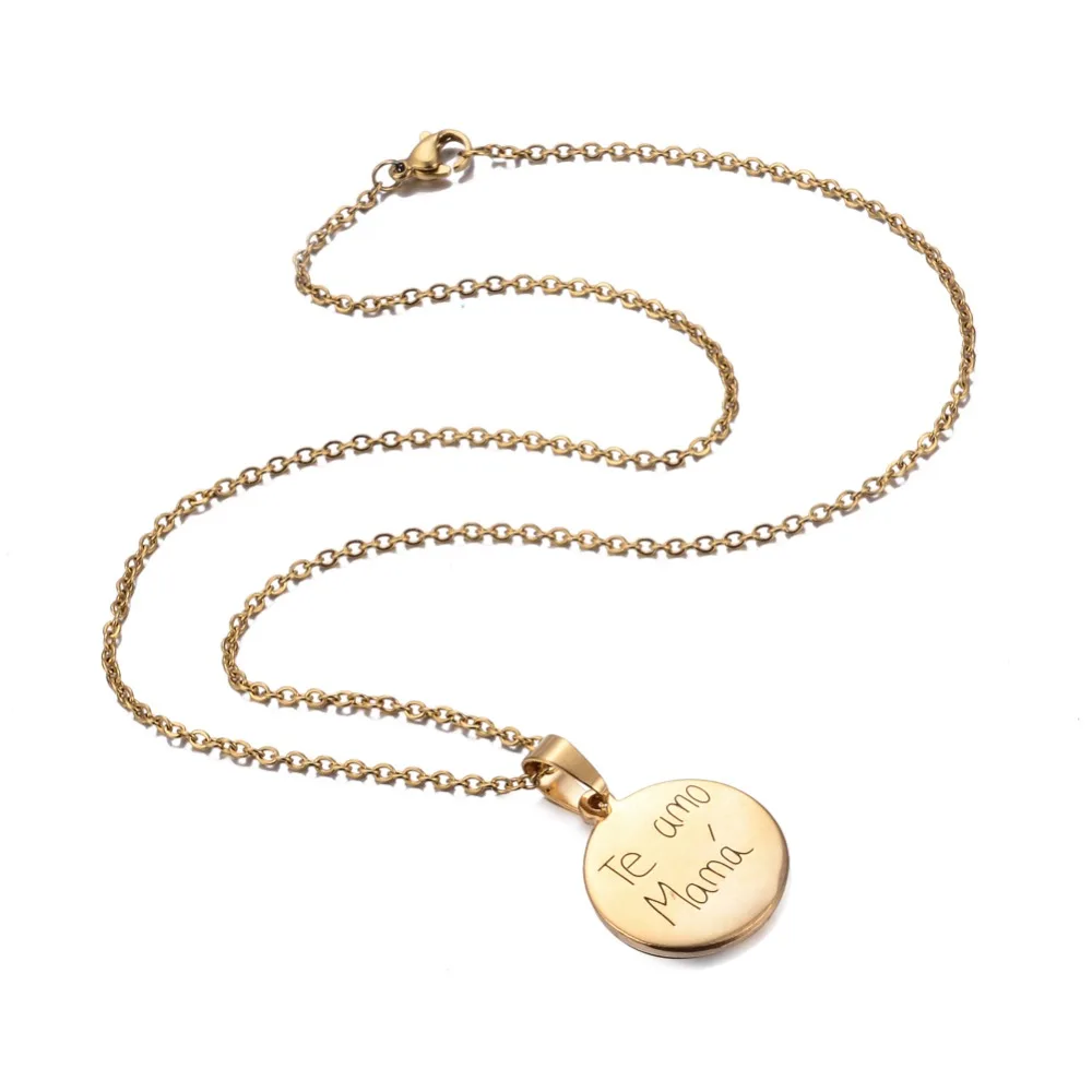 

Annayoyo Spanish Gold color jewelry charms mama Stainless steel mama Pendant Necklace te amo mama for women girl Lovers gift