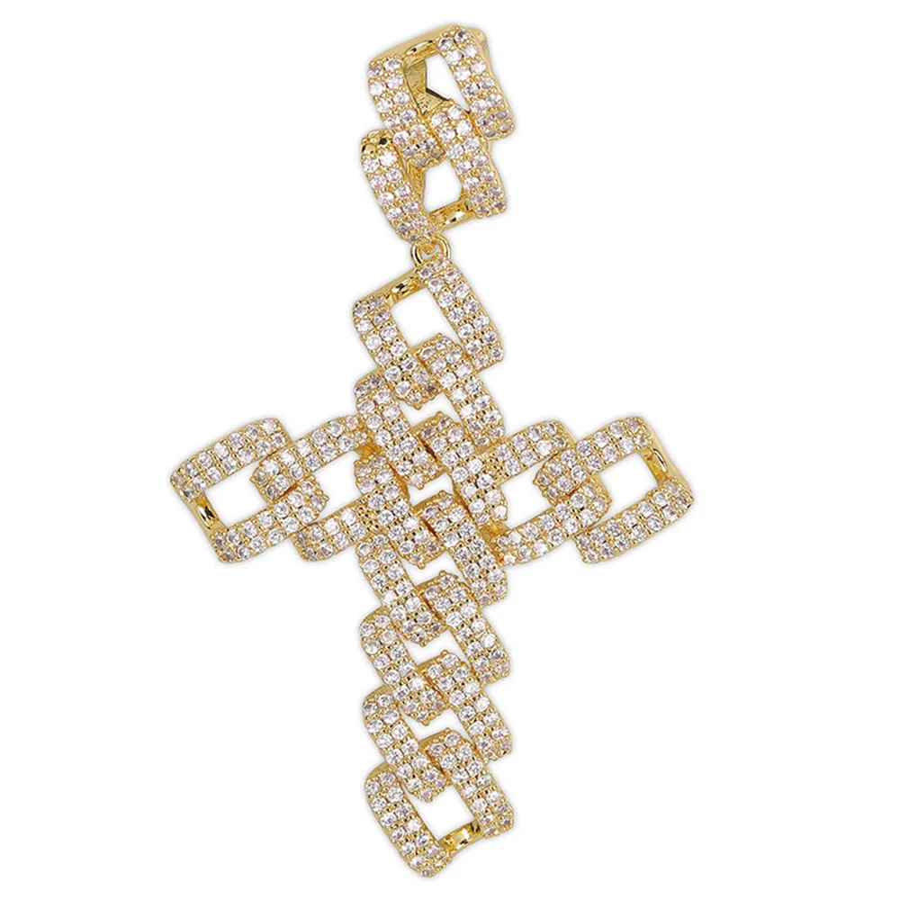 Gold Iced Out большой крест микро проложить AAA кубический цирконий Bling кулон цепь золото серебро розовое золото хип хоп ожерелье рэпера для мужчин и женщин - Окраска металла: Gold
