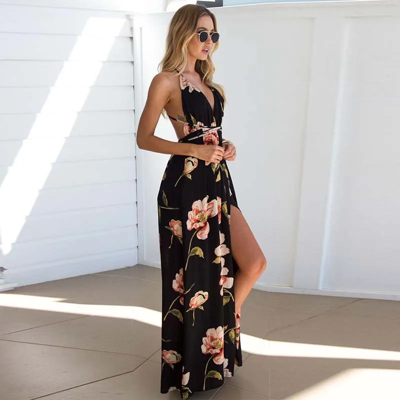 

Summer dress 2019 Floral Vestidos Mujeres Sexy Dress Long Pleated Dresses Backless robe femme robe longue evenning-dress