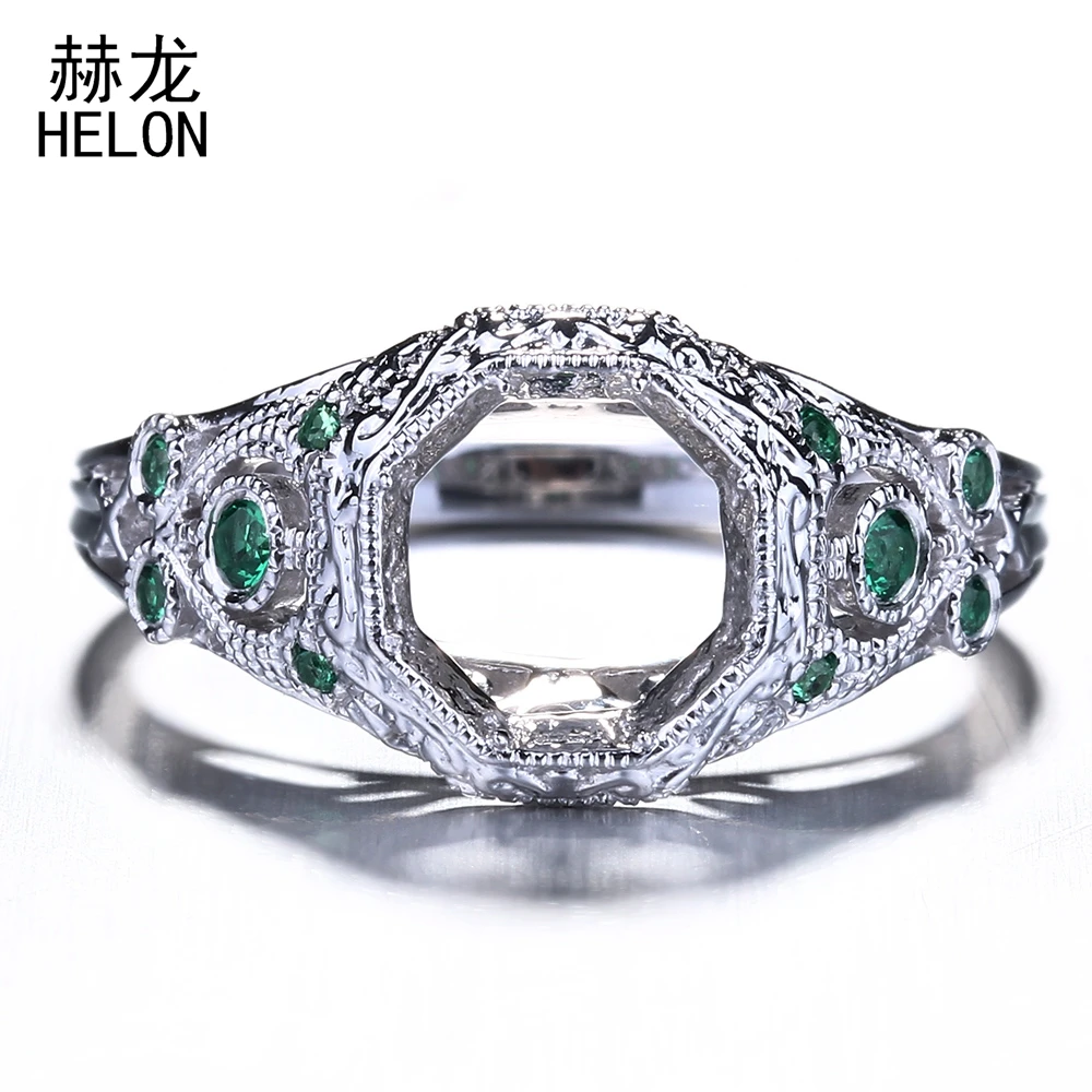 

Полукрепление кольцо в стиле ретро 8 мм круглой огранки стерлингового серебра 925 пробы зеленый CZ обручальное кольцо Art Deco ювелирные изделия для женщин