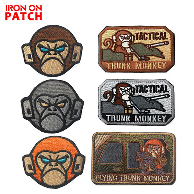 

Tanks Monkey Tactical Trunk Monkey Patches Military Embroidered Patch Hook & Loop Armband Epaulette Button Badge for Coat