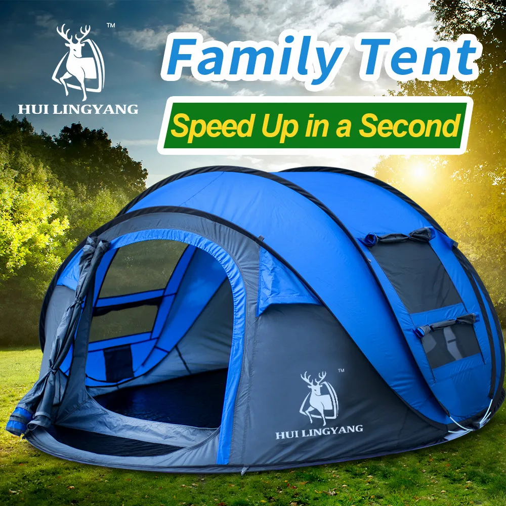 

HUILINGYANG camping tent Large space3-4persons automatic speed open throwing pop up windproof camping family tent