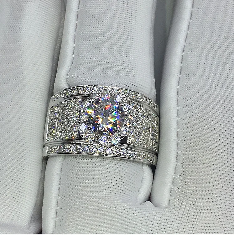 Stunning Luxury Jewelry Drop Shipping High Quality 925 Sterling Silver Pave Full 5A Zirconia CZ Eternity Women Men Wedding Ring |