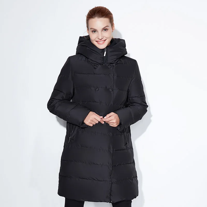 Snowclassic модная зимняя куртка Леди толстое шерстяное пальто Кнопка украшения шляпа Dupont биологического кашемир теплый ветер большой размер - Цвет: black