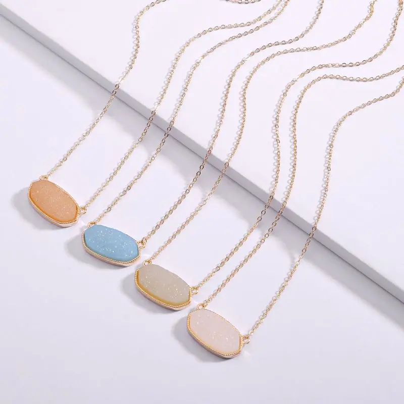 Druzy Drusy Pendant Necklaces Hexagon Resin Druse Gold Collar Fashion Brand Women Jewelry Party Wedding Dating Gift | Украшения и