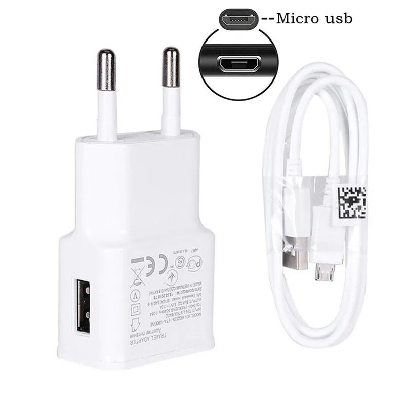 Зарядное устройство с USB адаптером и кабелем Micro usb 5 В 2 А для телефонов Samsung M10 S4 S7 S6