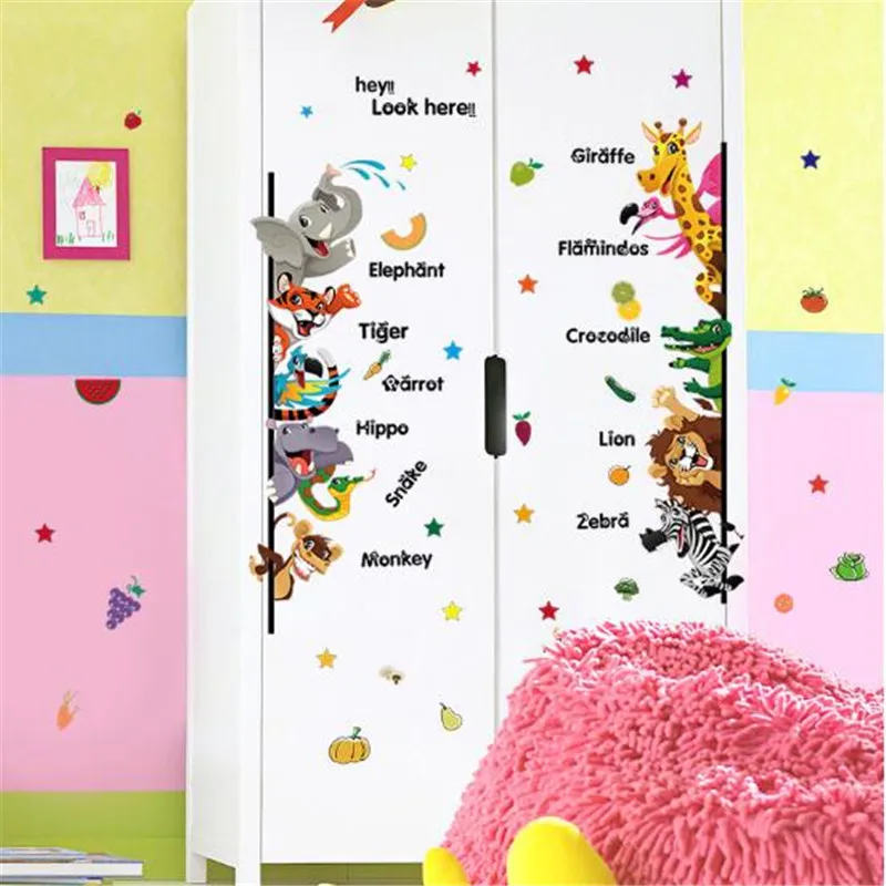 

1 PCS Cute Animal World English Alphabet Wall Stickers For Living Room Children's Bedoom Home Decor Kindergarten Wallpaper