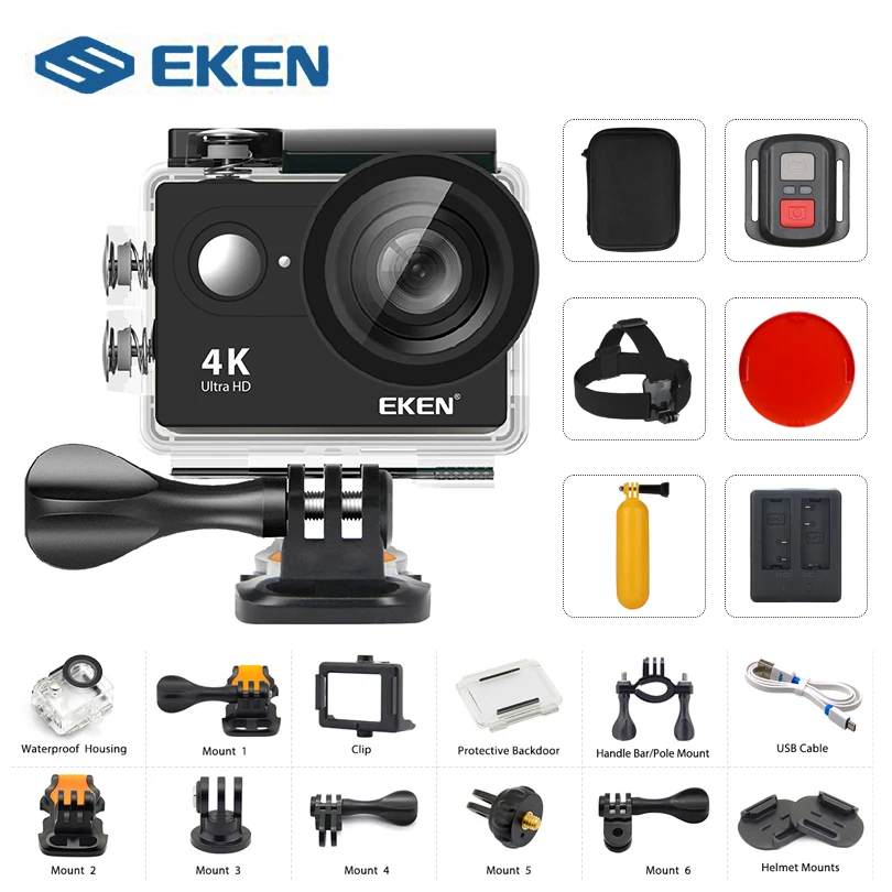 Экшн-камера EKEN H9 / H9R 4K 30FPS Ultra HD WiFi 2.0 170D подводная водонепроницаемая шлемовая видеокамера для экстремальных видов спорта.