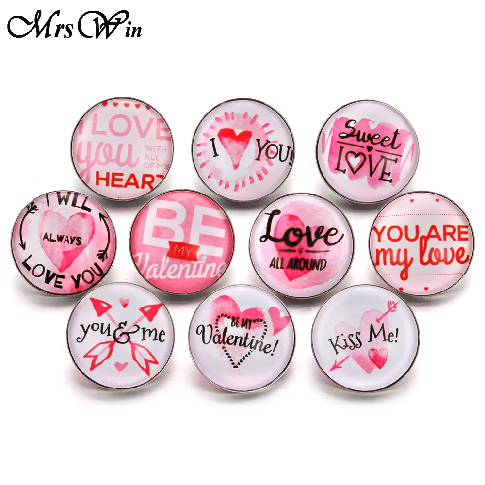 10 шт./лот новые ювелирные изделия Love Snap Pink Heart Letter 18 мм стеклянные кнопки с