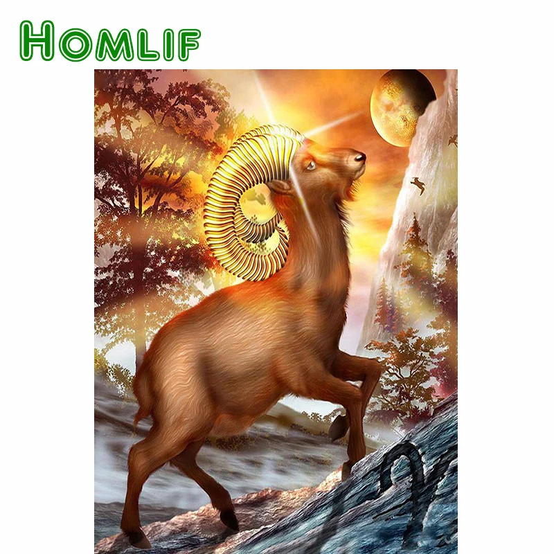 HOMLIF Новая полная Алмазная вышивка квадратная/круглая животное коза алмазная