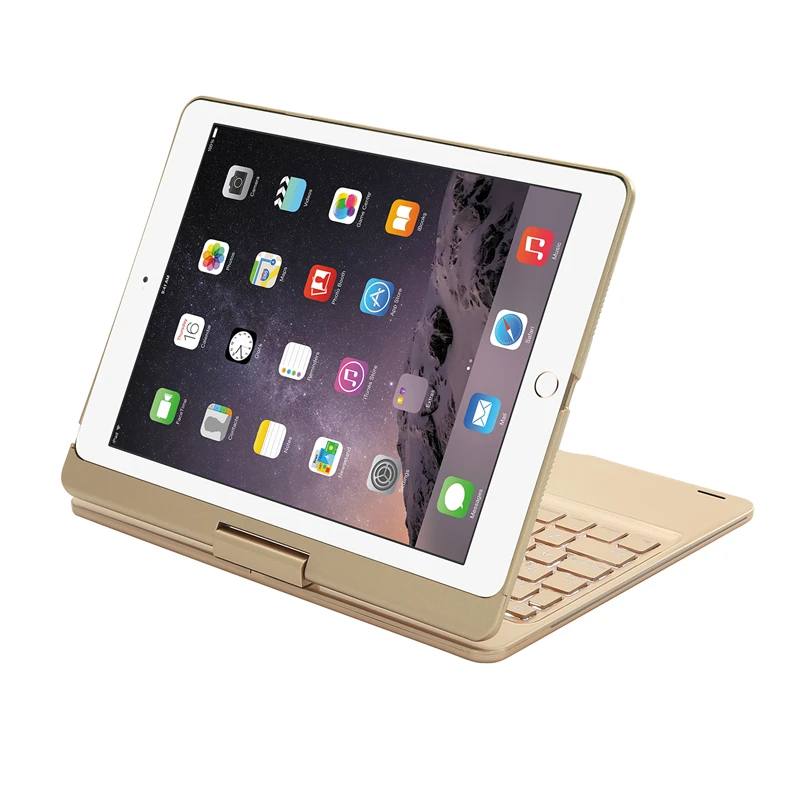 Алюминиевый Чехол NTSPACE для iPad 5 / 6 Air 2 с подсветкой беспроводная клавиатура синими