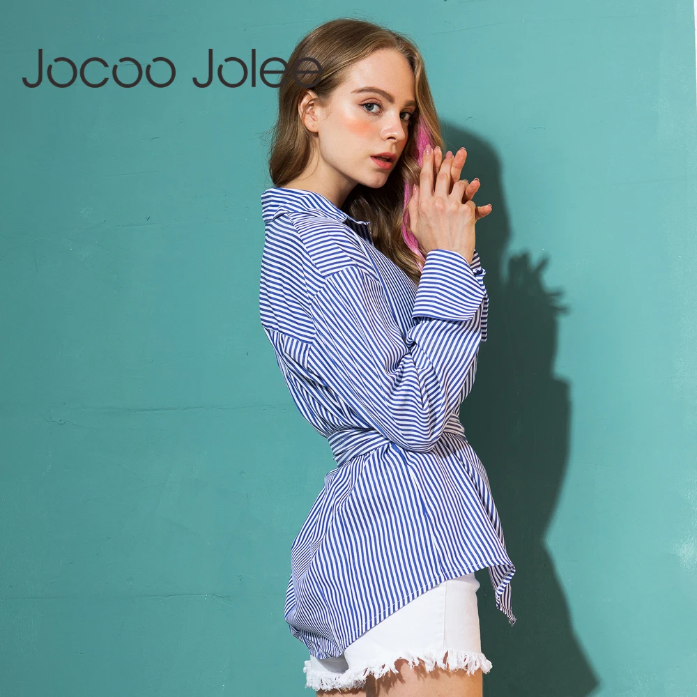 Новинка 2018 осенняя Женская Полосатая Рубашка Jocoo Jolee с длинным рукавом свободные