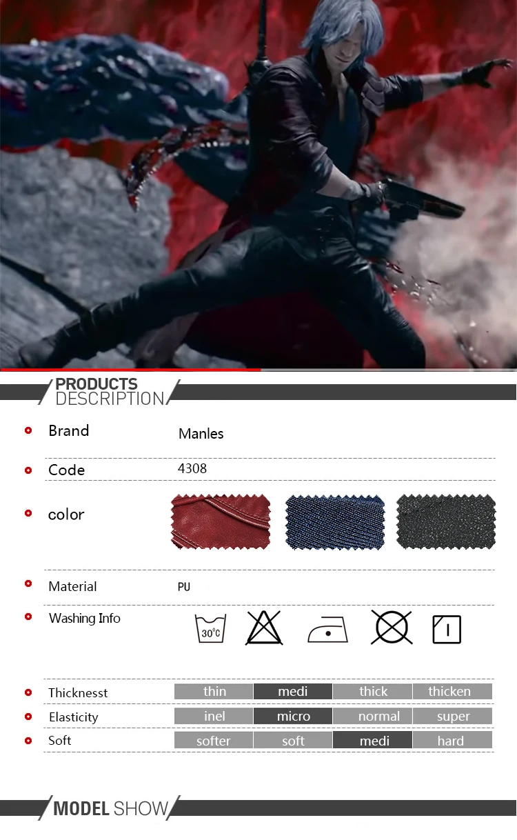Game DMC 5 Dante Cosplay Costume Leather Jacket Pants Adult Men Halloween Carnival Deluxe Costume Props Shoes Outfit Custom Made
