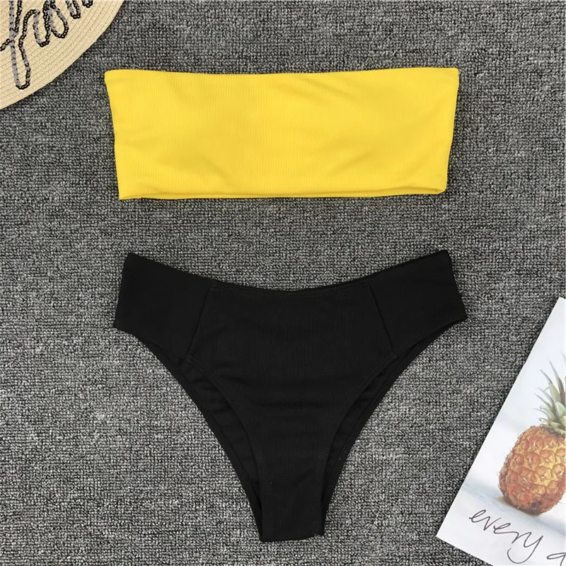 Женский раздельный купальник Maillot De Bain бикини с высокой талией без бретелек 2018| |