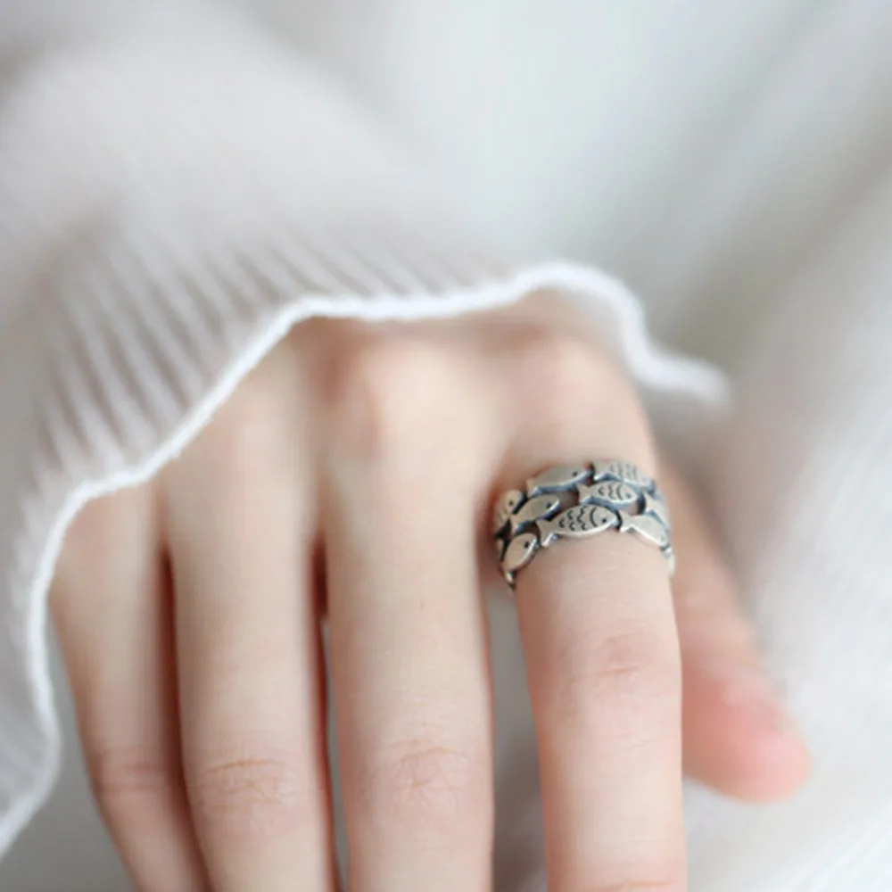 Simple Personality Silver Fish Rings Adjustable Wedding Ring Fashion sterling-silver-jewelry Girls Gift for Women | Украшения и