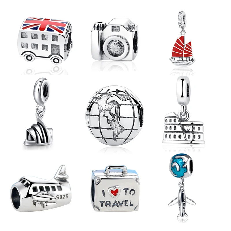 

Authentic Sterling Silver 925 Original Charm Fit Pandora Bracelet Diy Travel Camera Eiffel Colosseum Tower Charms Beads Jewelry
