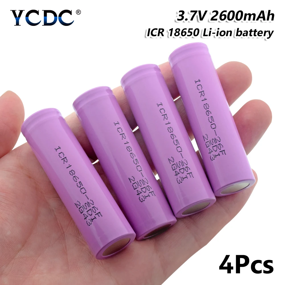 Перезаряжаемый ICR 18650 26F аккумулятор 2600mAh 3,7 V для фонарь, мини-вентилятор, аккумулятор для электронной сигареты - Цвет: 4 Pcs
