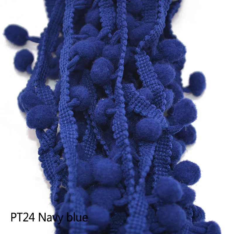 navy blue 5 ярдов мятно-зеленый помпон отделка шар 10 мм помпон бахрома ленточный пошив кружева ручной работы ремесло аксессуары для дома Свадебные украшения - Цвет: navy blue