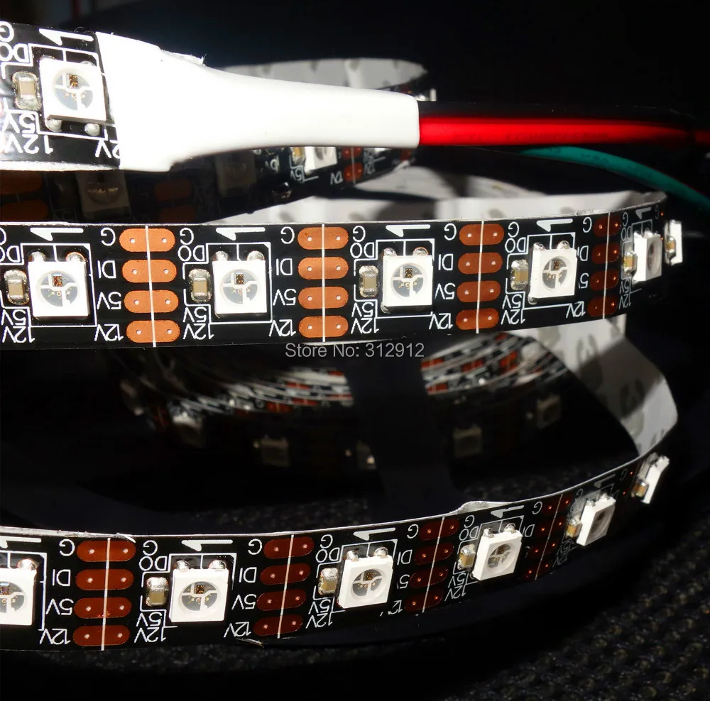 

addressable 4m DC12V WS2812B pixel strip,non-waterproof,60pcs WS2812B/M with 60pixels;72W;BLACK pcb;4pin
