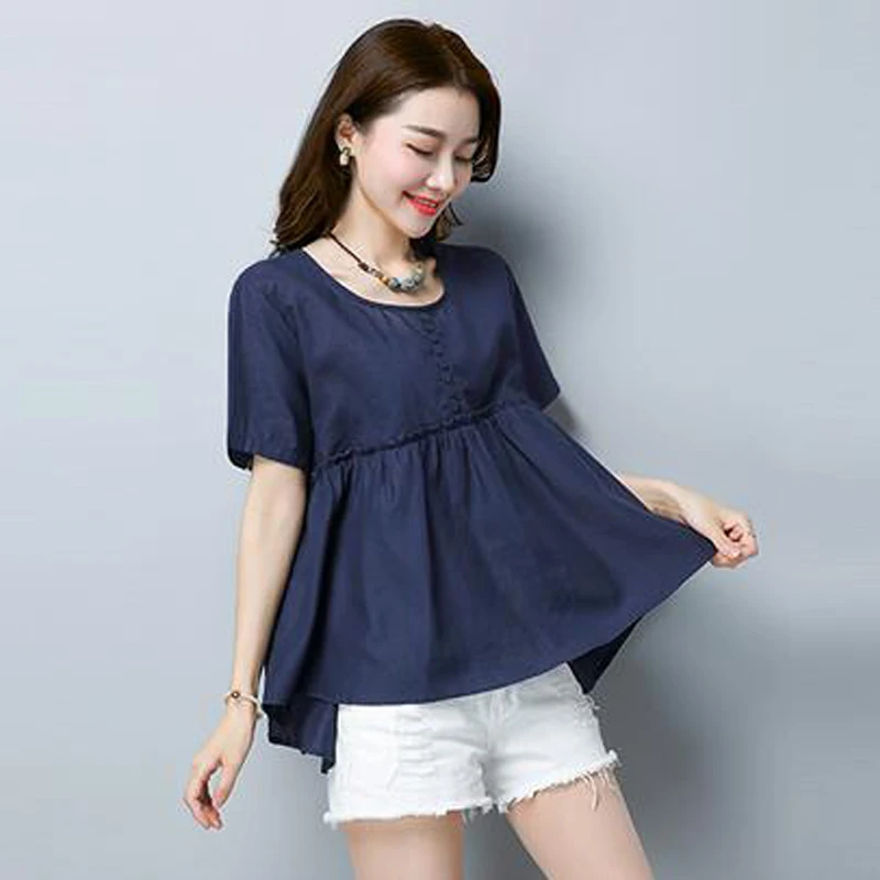 Mara алее Женщины баски Топы синяя рубашка летние блузки Большие размеры Одежда WH022