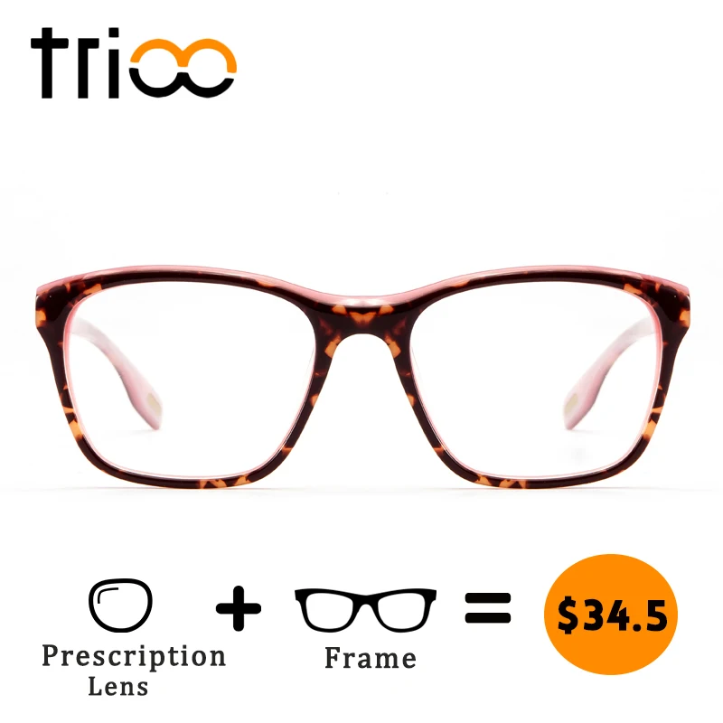 TRIOO Colorful Pink Frame Minus Glasses Fashion Square Design Prescription Eye Women Acetate Myopia Spectacles New |