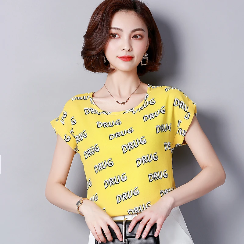 Новинка 2018 Весенняя женская модная одежда с короткими рукавами блузки желтая