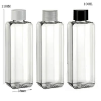 24 x 100ml wholesale clear diy flat square shoulder pet shampoo and lotion bottle with insert