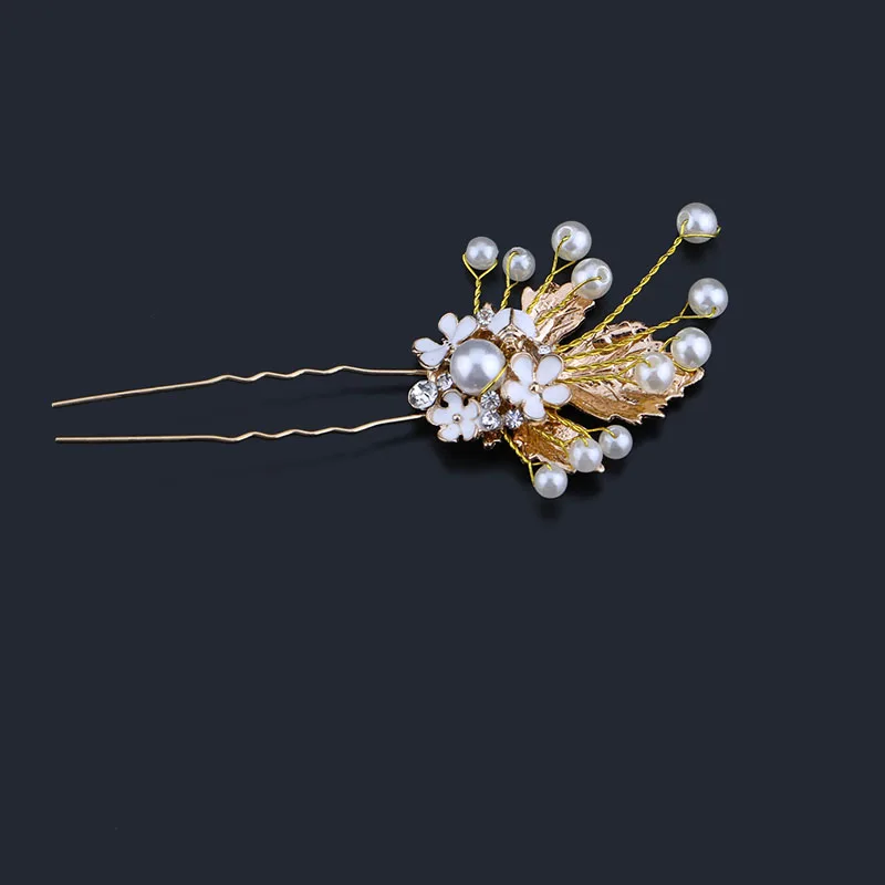 3Pcs Luxury Gold Pearl Rhinestone Bridal Hair Pin Women Clip Leaf Headpiece Jewelry Wedding Accessories SL | Украшения и