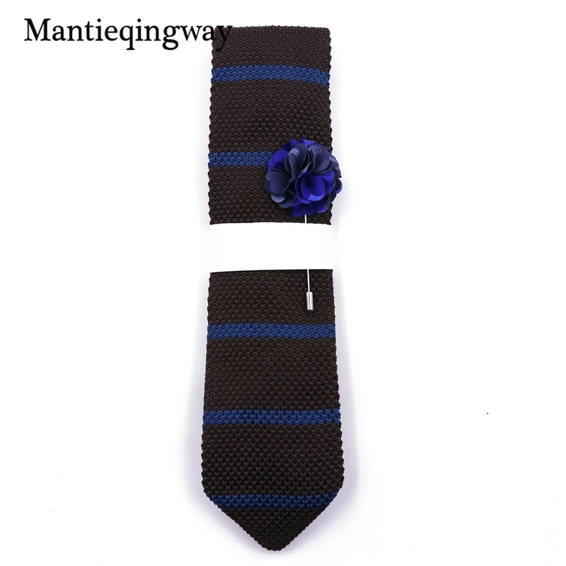 Бренд mantieqingway трикотажные Галстуки+ брошь комплект Вязание Средства ухода за кожей Шеи Галстуки для мужские Gravatas тонкий corbatas Vestidos Бизнес Средства ухода за кожей Шеи Галстук