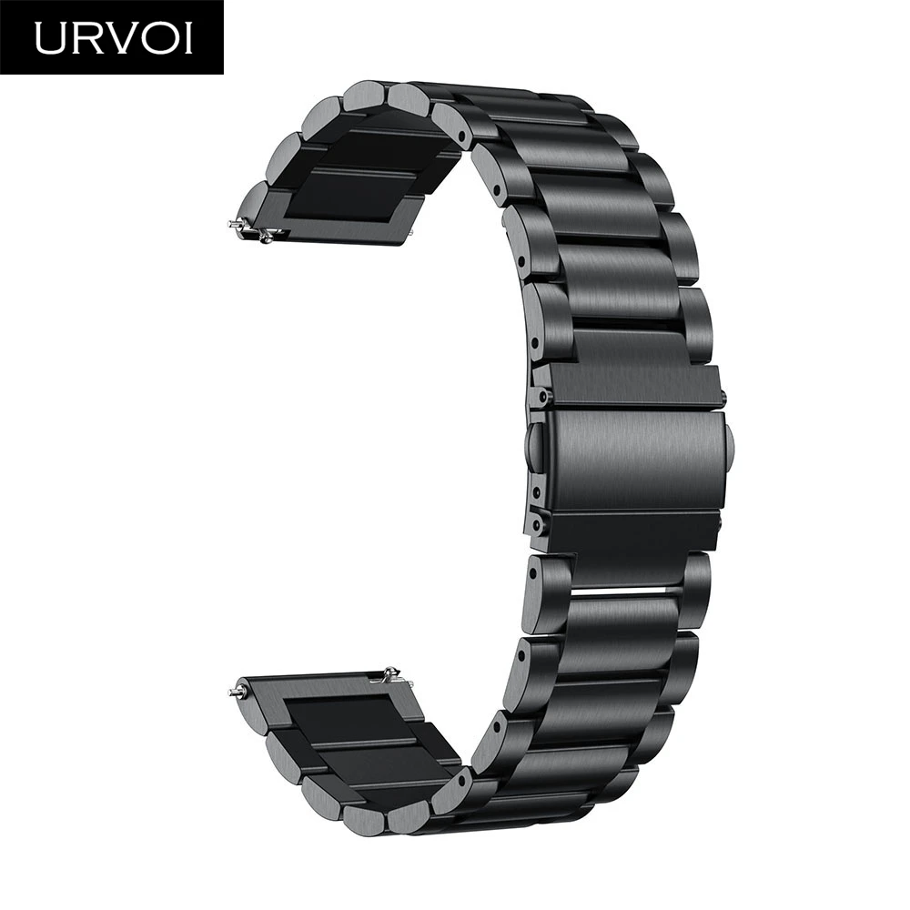 Black URVOI ремешок из нержавеющей стали для Galaxy Watch Active 42 46 мм, 3 ряда, откидная застежка, быстросъемный прочный ремешок на запястье - Цвет ремешка: Black