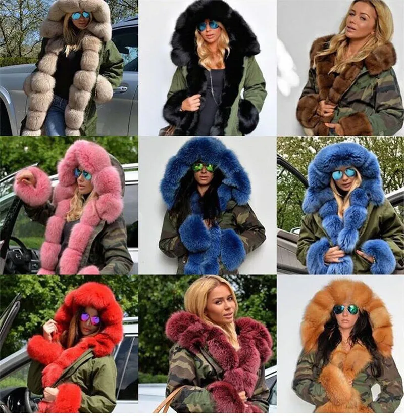 Customized winter thick warm fur removable hood collar &ampsleeve jacket fox rabbit faux parka mr mrs furs coats | Женская одежда