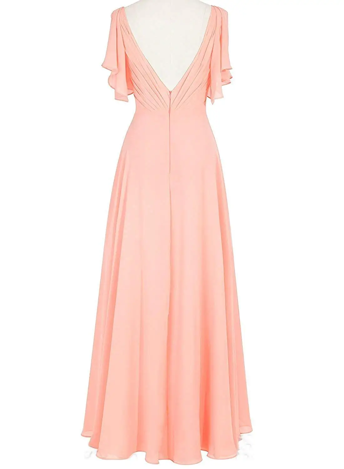 Женское шифоновое вечернее платье с V-образным вырезом коротким рукавом оборками