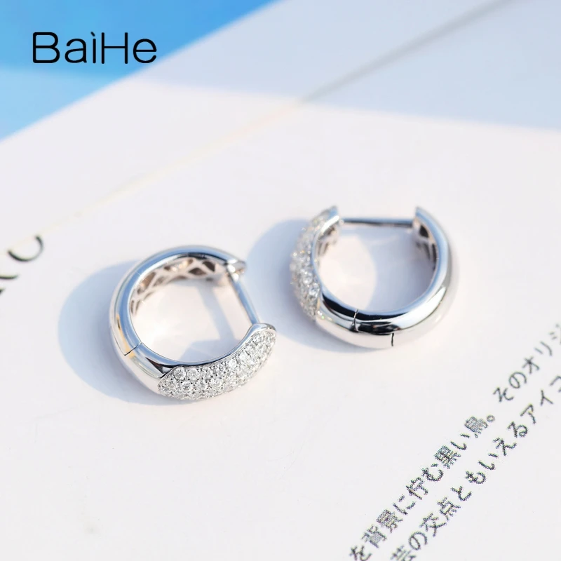 BAIHE Solid 14 K белое золото 0.50CT(всего) H/SI натуральные Алмазы обручальные женские модные ювелирные изделия серьги-гвоздики