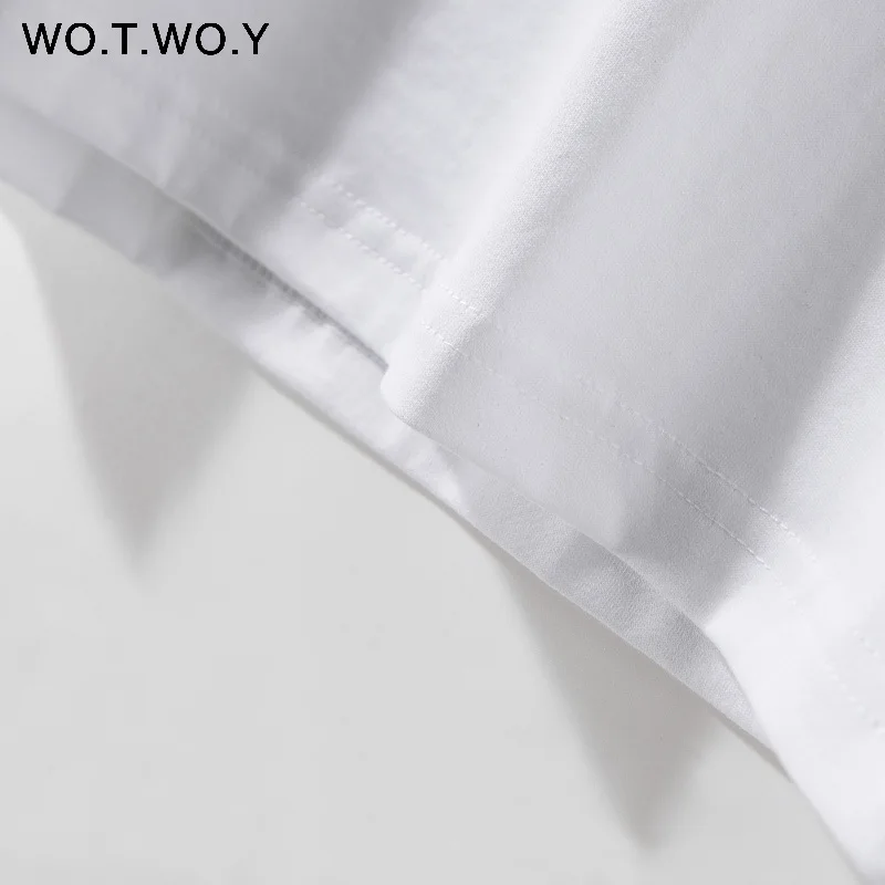 WOTWOY летняя Хлопковая женская футболка с вышитыми буквами белая черная круглым
