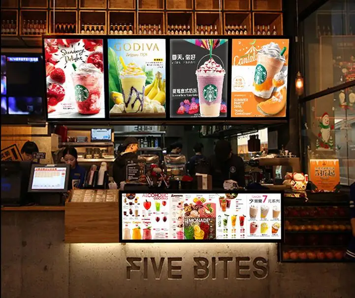 

(4 Graphics/column) Single Sided Lighted Menu Boards,Advertising Menu Display Sign for Hotel,Restaurant,Cafe Store - 4 Row Leds